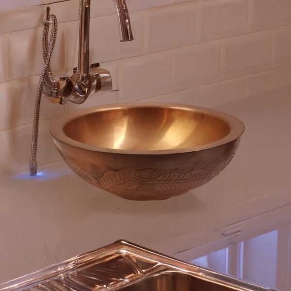 Elegant Leaf Embossed design kitchen Copper Craft Sink