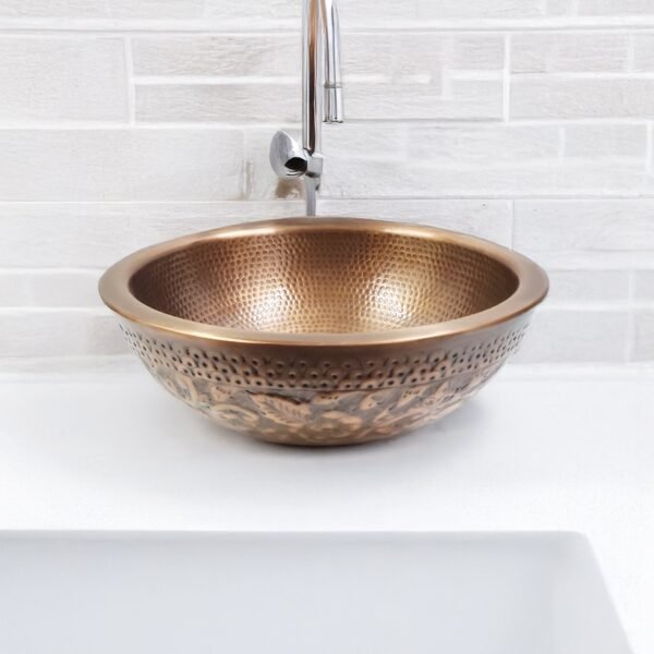 Natural Aging Handcrafted Embossed Leaf With Hammered Copper Sink
