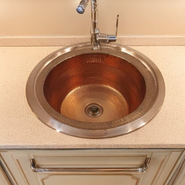 Hammered Copper Design Round Vintage Kitchen Sink