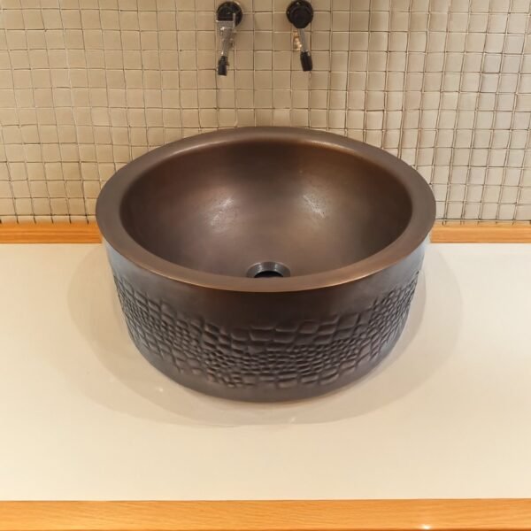 Handcrafted Luxury Embossed Black Antique Copper Kitchen Sink