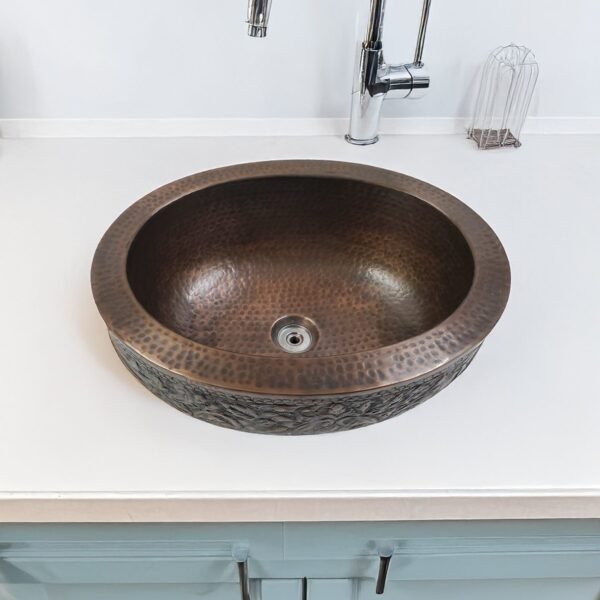 Vintage Luxury Embossed Leaf Modern Copper Kitchen Sink