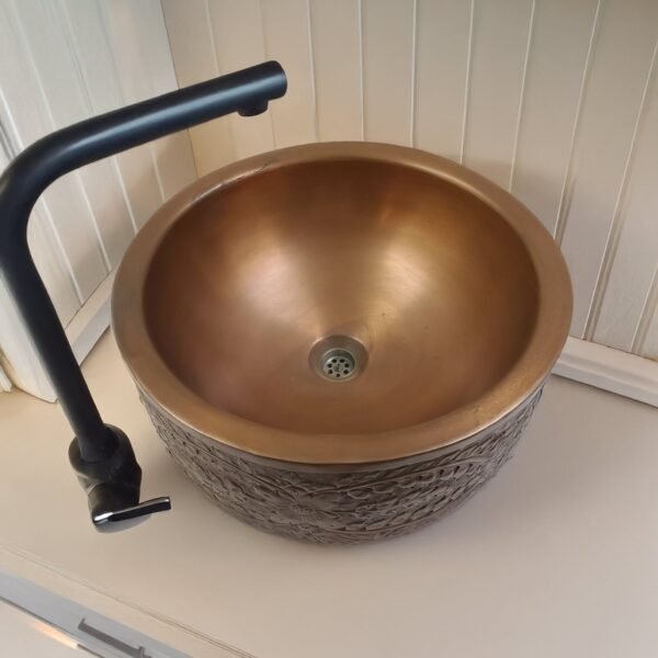 Artisan Glow Brass Antique Embossed Leaf Copper Kitchen Sink