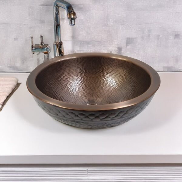 Black Antique Rustic Elegance Handcrafted Embossed Leaf With Hammered Copper Sink