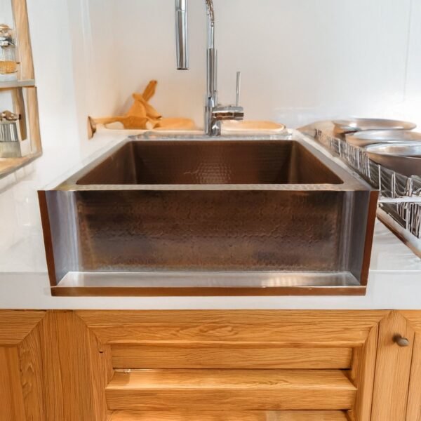 Hammered Vintage Design Square Copper Kitchen Sink
