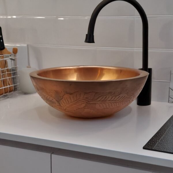 Elegant Leaf Embossed design kitchen Copper Craft Sink
