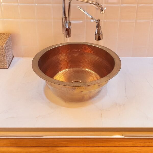 Hammered Copper Design Round Vintage Kitchen Sink