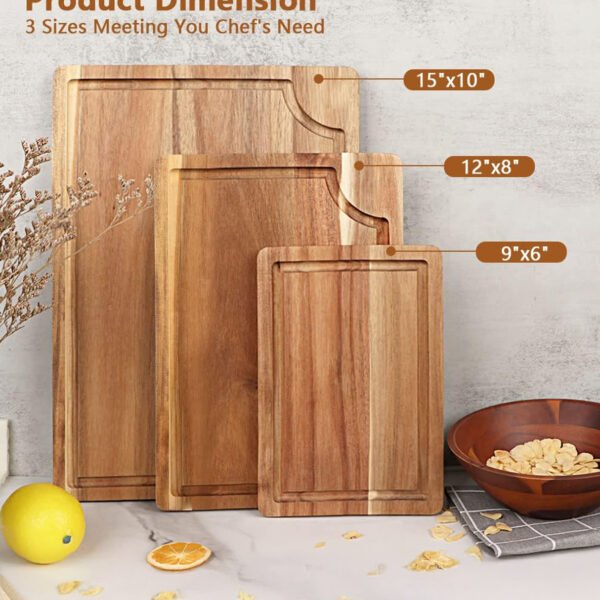 Acacia Wooden chopping board Handcrafted from the dense Juice Grooves and Handle for Meat, Cheese, Vegetables, Fruits, Bread.