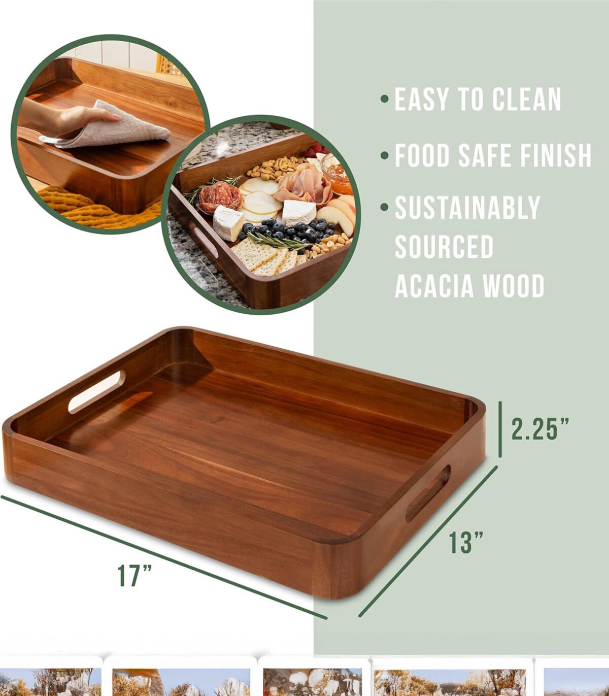 Elegant Acacia Wooden Tray – Ideal for Breakfast in Bed or Entertaining
