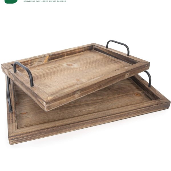Acacia Wood Tray with Contemporary Design S/2 – An Elegant Touch to Your Space