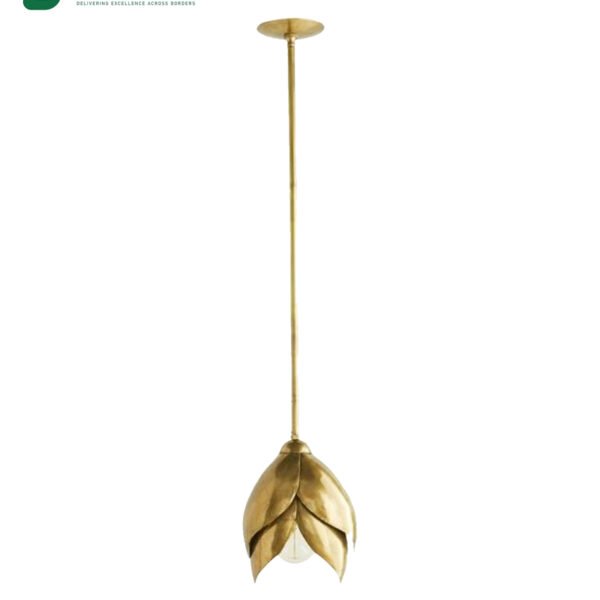 Iron Gold Finish Floral design Hanging Pendant Lamp typically suspended by a cord, chain, or metal rod.