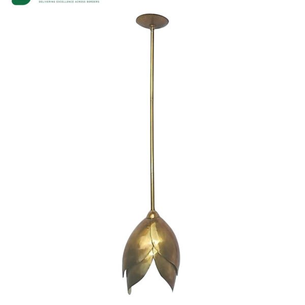 Iron Gold Finish Floral design Hanging Pendant Lamp typically suspended by a cord, chain, or metal rod.