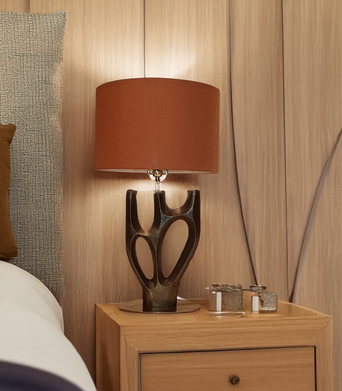 Brown & Unique Design Table Lamp Warm White LED Minimalist Shade Simple AC Power Supply Cordless Home Reading Lighting Decor
