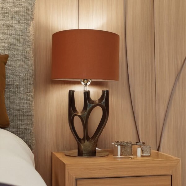 Brown & Unique Design Table Lamp Warm White LED Minimalist Shade Simple AC Power Supply Cordless Home Reading Lighting Decor