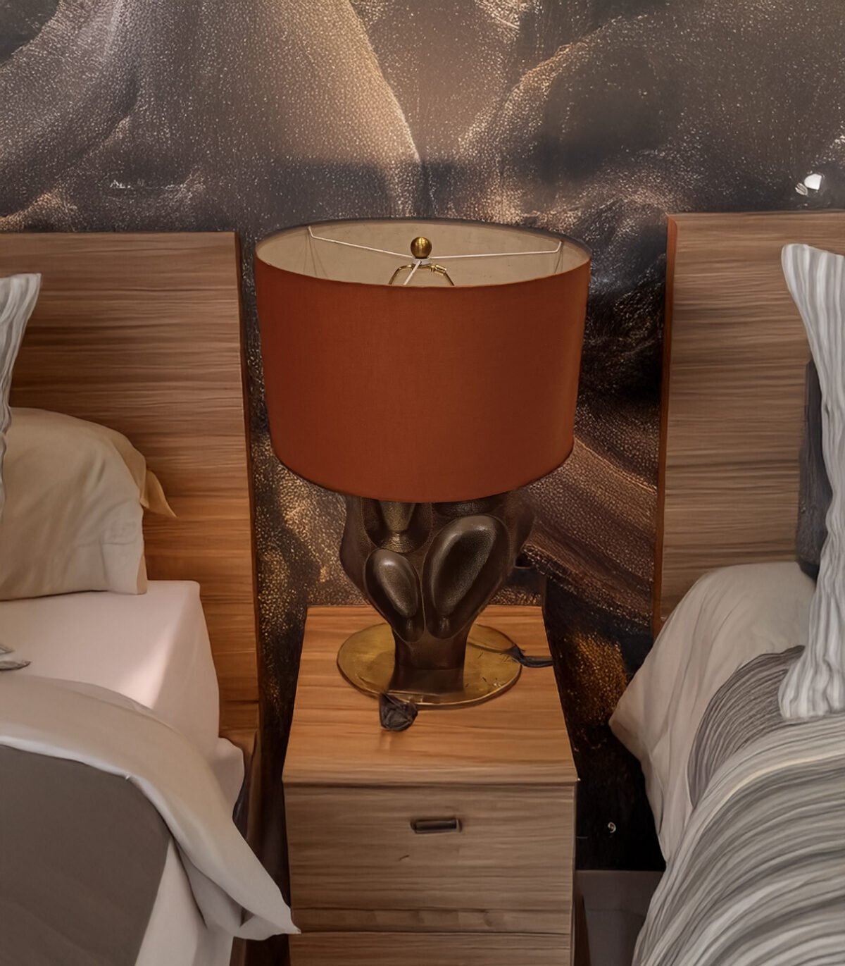 Brown & Unique Design Table Lamp Warm White LED Minimalist Shade Simple AC Power Supply Cordless Home Reading Lighting Decor